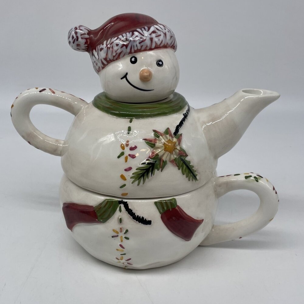 Jingle Bell Snowman Tracy Porter Let’s Hang Mistletoe 3 Pc Teapot & Mug Gift - Picture 13 of 14